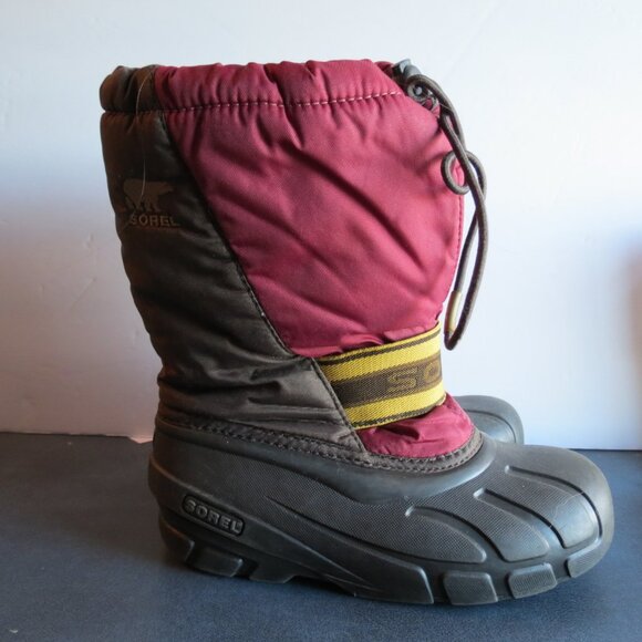 Sorel Children's Boots Slip On Brown/Maroon Rubber & Nylon Extra Lining Size 2 - Picture 1 of 10